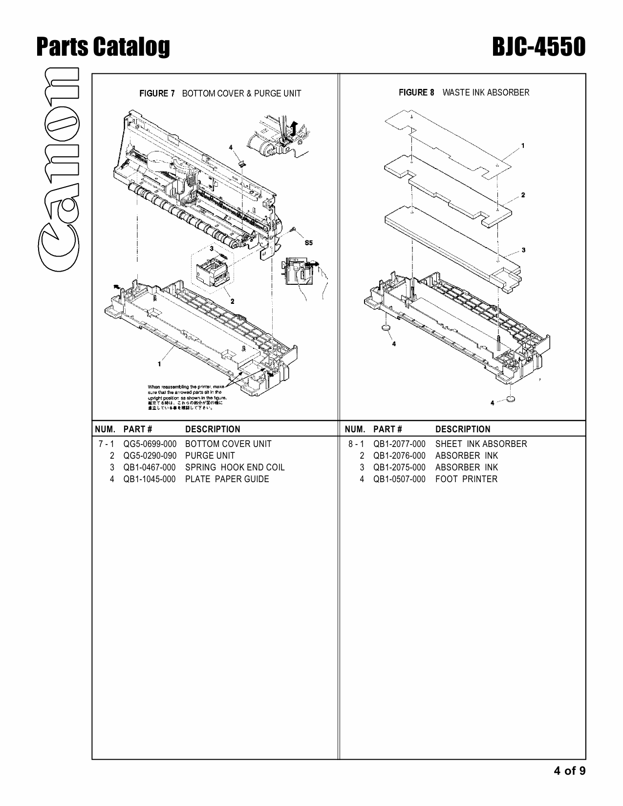 Canon BubbleJet BJC-4550 Parts Catalog Manual-4